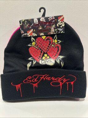 NWT Ed Hardy (2) Set Black and Hot Pink Tiger and Love.
